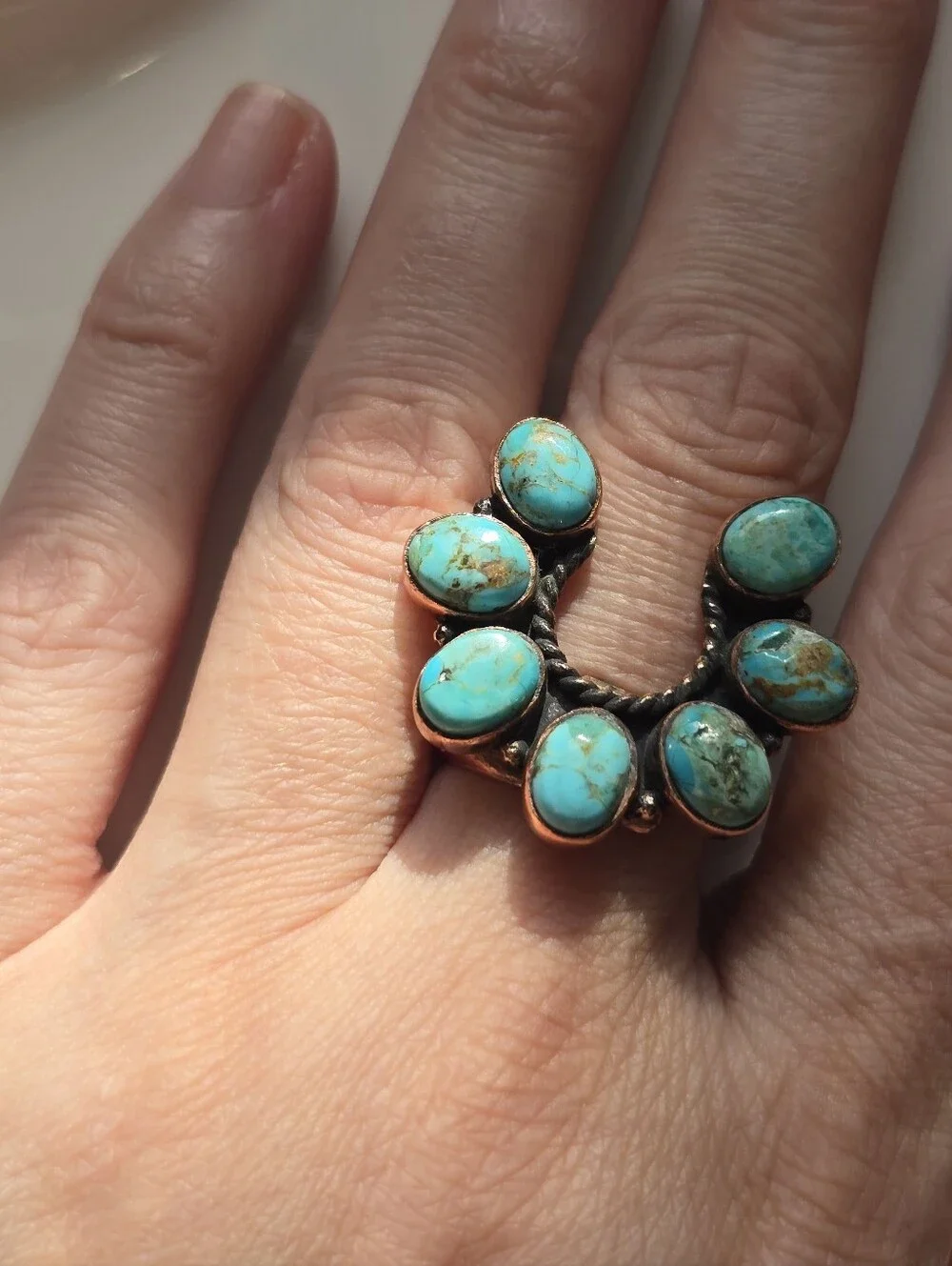 Mojave Turquoise Horseshoe Ring In Copper, Southwestern